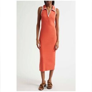 Veronica Beard Ribbed Polo Midi Dress with White Trim